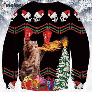 Boxing Cat And Fire Ugly Christmas Sweater 2