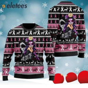 Breast Cancer Warrior With Pink Ribbons For Breast Cancer Patients And Supporters Knitted Ugly Christmas Sweater