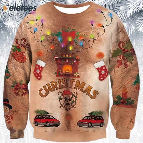 Bulbs Hairy Chest Ugly Christmas Sweater