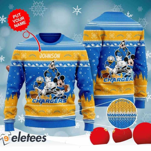 Chargers Donald Duck Mickey Mouse Goofy Personalized Knitted Ugly Christmas Sweater