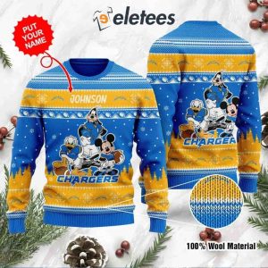 Chargers Donald Duck Mickey Mouse Goofy Personalized Knitted Ugly Christmas Sweater1