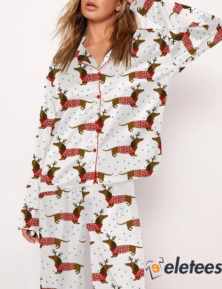 Christmas Sweater Dachshund Long Sleeve Pajama Set