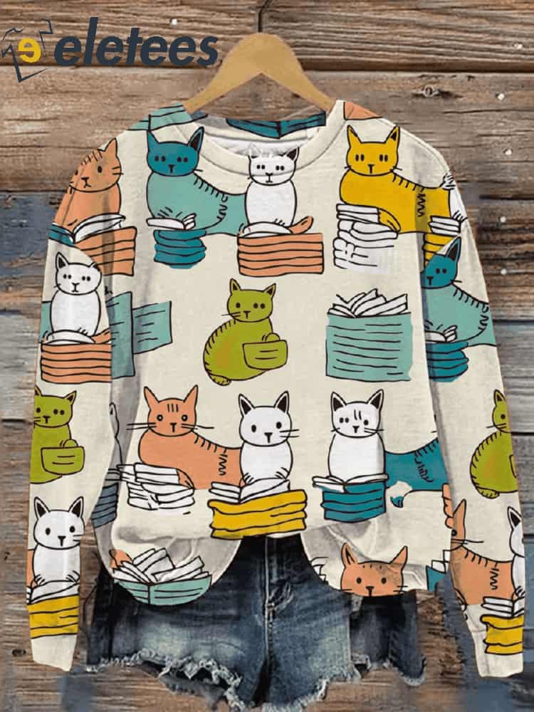 Cute Cats Reading Books Art Print Sweatshirt