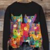 Cute Crowded Cats Art Print Pattern Casual Sweatshirt