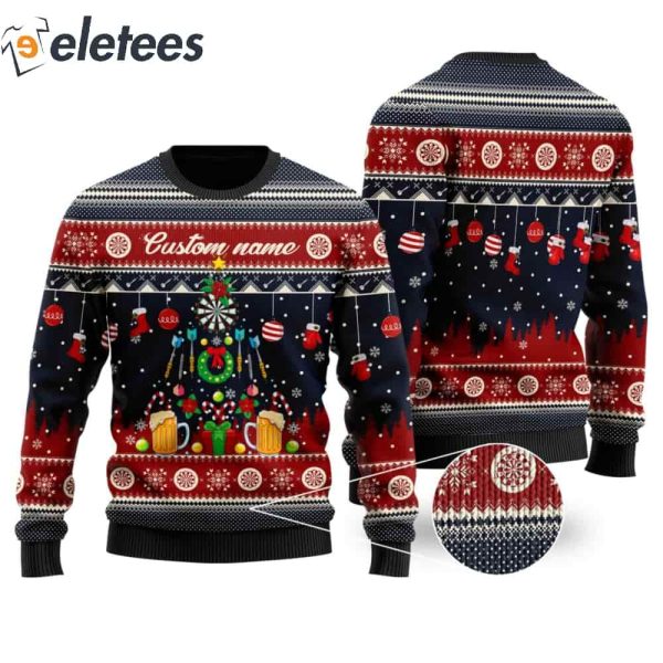 Darts And Beer Noel Pattern Personalized Gifts For Dart Players Sport Lovers Knitted Ugly Christmas Sweater