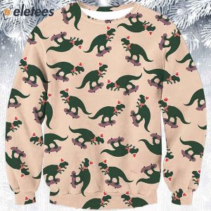 Dinosaur Riding Skateboard Ugly Christmas Sweater