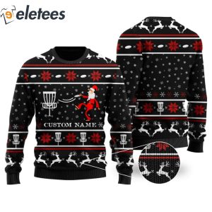 Disc Golf Noel Pattern Custom Name Knitted Ugly Christmas Sweater1