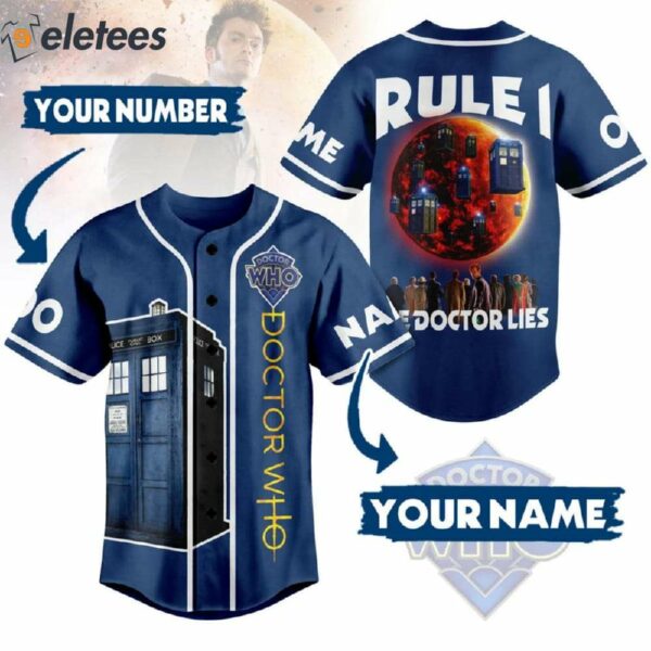 Doctor Who Rule 1 The Doctor Lies Personalized Baseball Jersey
