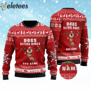 Dogs Before Dudes Custom Dog Name Ugly Christmas Sweater 2
