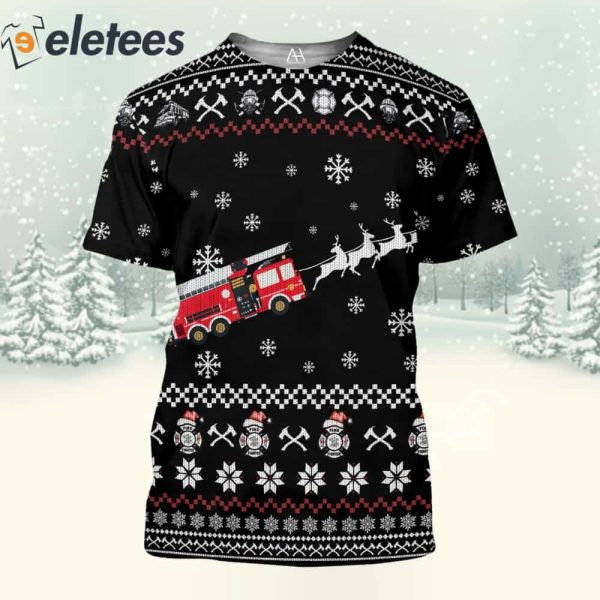 Firetruck Sleigh 3D All Over Print Christmas Sweatshirt