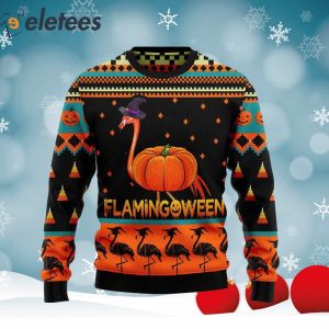 Flamingoween Pumpkin Knitted Ugly Christmas Sweater