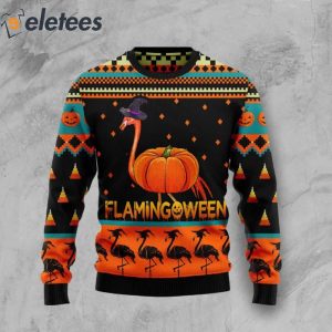 Flamingoween Pumpkin Knitted Ugly Christmas Sweater1