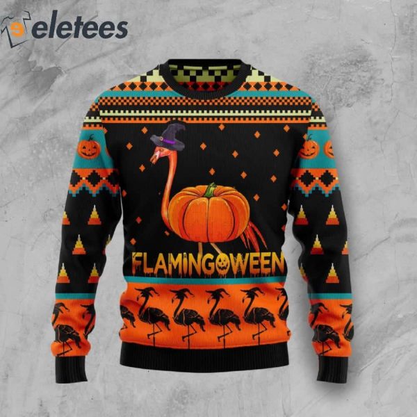 Flamingoween Pumpkin Knitted Ugly Christmas Sweater