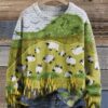 Flock Sheep Print Knit Pullover Sweater