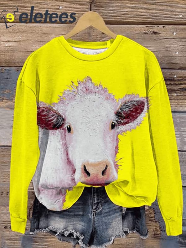 Funny Charolais Cow Art Print Casual Sweatshirt