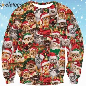 Funny Christmas Hat Cats Ugly Christmas Sweater 2