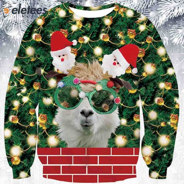 Funny Glasses Llama Ugly Christmas Sweater