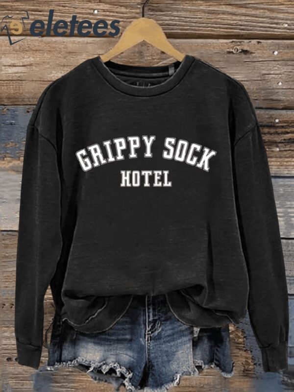 Grippy Sock Hotel Art Print Pattern Casual Sweatshirt