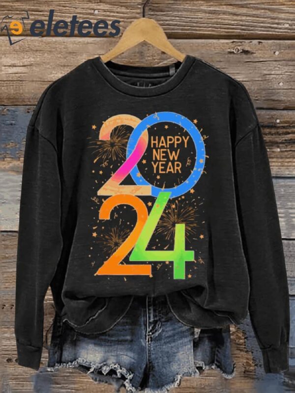 Happy New Year 2024 Letter Print Casual Sweatshirt
