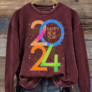 Happy New Year 2024 Letter Print Casual Sweatshirt1