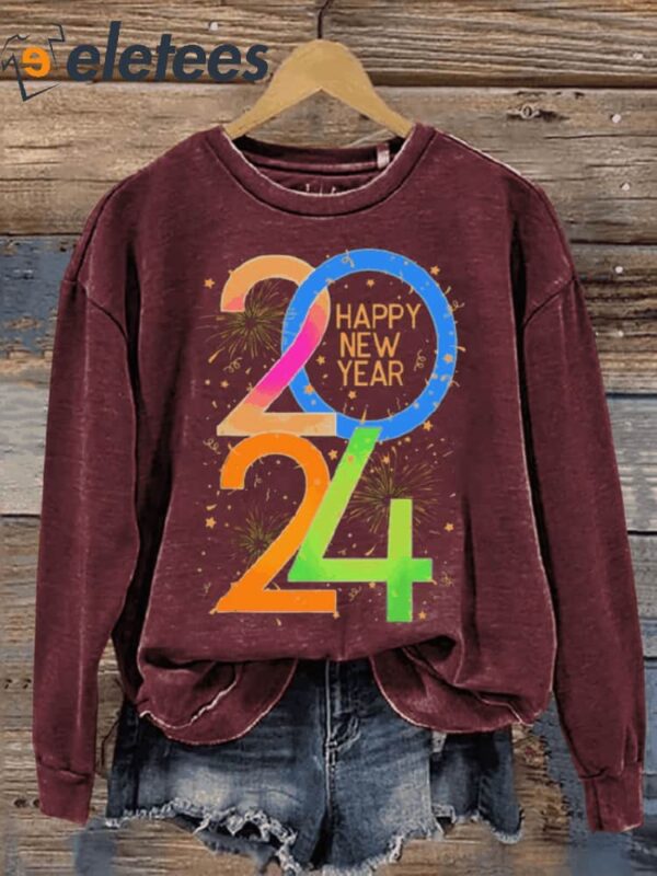 Happy New Year 2024 Letter Print Casual Sweatshirt