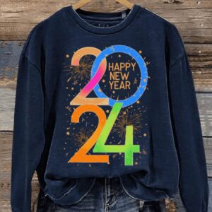 Happy New Year 2024 Letter Print Casual Sweatshirt2
