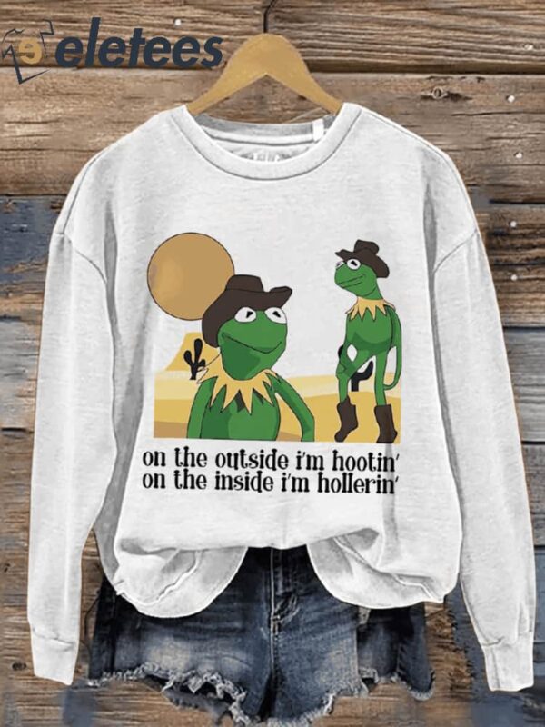 Hootin Hollerin Funny Frog Casual Print Sweatshirt