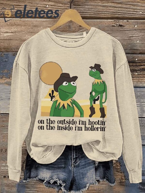 Hootin Hollerin Funny Frog Casual Print Sweatshirt