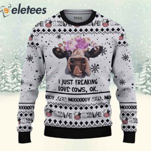 I Just Freaking Love Cows OK 3D All Over Print Christmas Sweatshirt 2