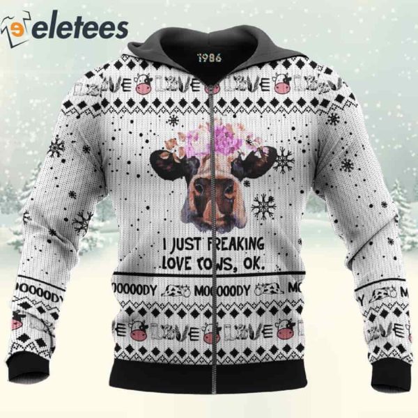 I Just Freaking Love Cows OK 3D All Over Print Christmas Sweatshirt