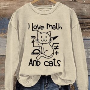 I Love Math And Cats Math Teacher Casual Print Sweatshirt2