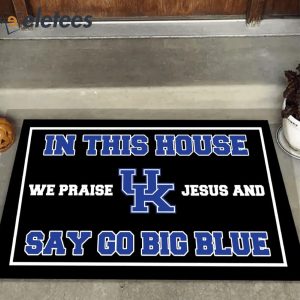 In This House We Praise Jesus and Say Go Big Blue Doormat1