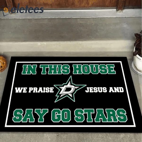 In This House We Praise Jesus and Say Go Stars Doormat