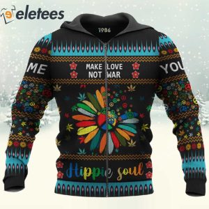 Make Love Not War Hippie Soul Custom Name 3D Christmas Sweatshirt 4