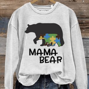 Mama Bear Autism Awareness Art Print Pattern Casual Sweatshirt1