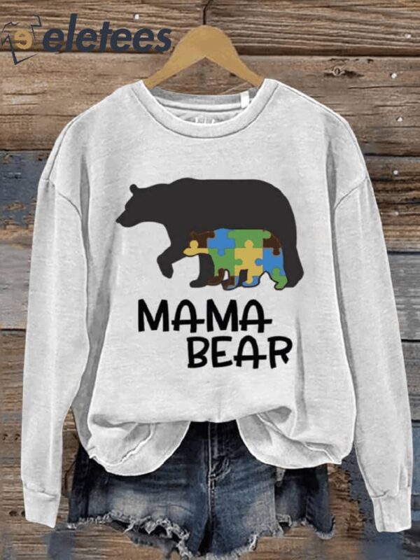 Mama Bear Autism Awareness Art Print Pattern Casual Sweatshirt