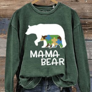 Mama Bear Autism Awareness Art Print Pattern Casual Sweatshirt2
