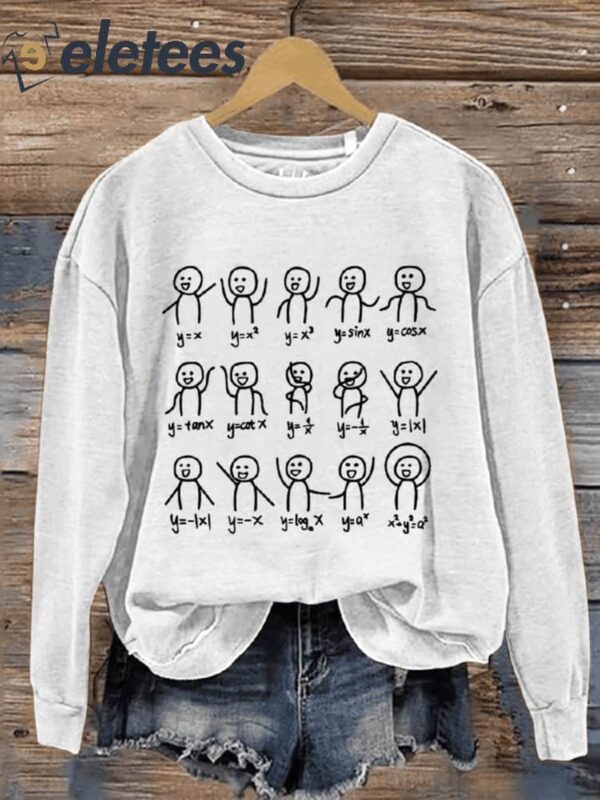 Math Stick Figures Math Teacher Casual Print Sweatshirt