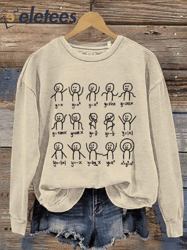 Math Stick Figures Math Teacher Casual Print Sweatshirt