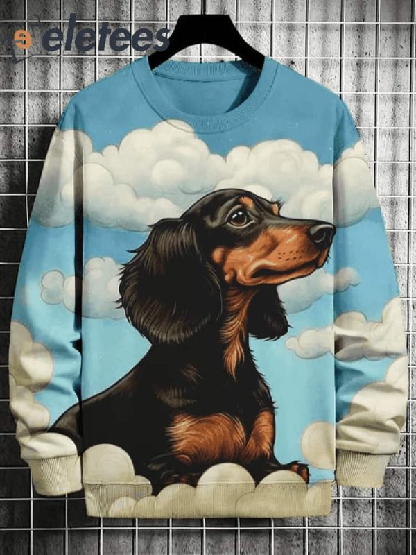 Men’s Sad Dachshund Sky Clouds Printed Casual Sweatshirt