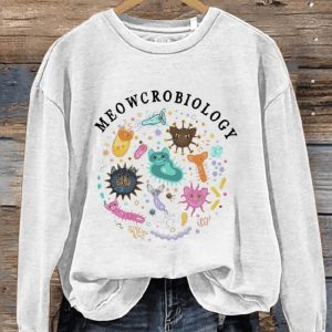 Meowcrobiology Funny Cat Lover Biology Teacher Student Casual Print Sweatshirt1