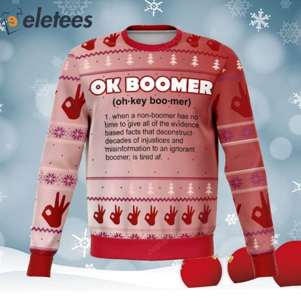 Ok Boomer Mean Knitted Ugly Christmas Sweater