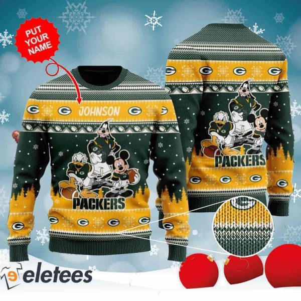 Packers Donald Duck Mickey Mouse Goofy Personalized Knitted Ugly Christmas Sweater