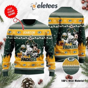 Packers Donald Duck Mickey Mouse Goofy Personalized Knitted Ugly Christmas Sweater1