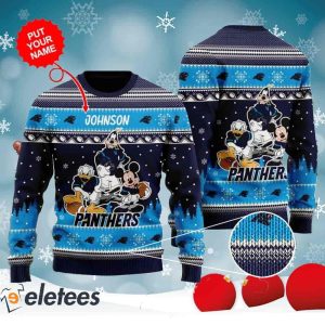 Panthers Donald Duck Mickey Mouse Goofy Personalized Knitted Ugly Christmas Sweater