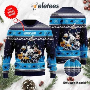 Panthers Donald Duck Mickey Mouse Goofy Personalized Knitted Ugly Christmas Sweater1