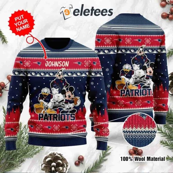 Patriots Donald Duck Mickey Mouse Goofy Personalized Knitted Ugly Christmas Sweater