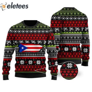 Puerto Rico Map Flag Coqui Taino Frog Noel Pattern For Boricua Puerto Ricans Knitted Ugly Christmas Sweater1