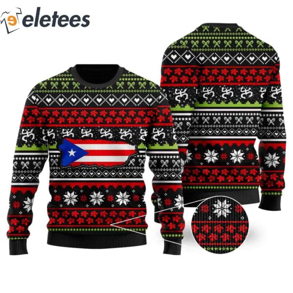 Puerto Rico Map Flag Coqui Taino Frog Noel Pattern For Boricua Puerto Ricans Knitted Ugly Christmas Sweater