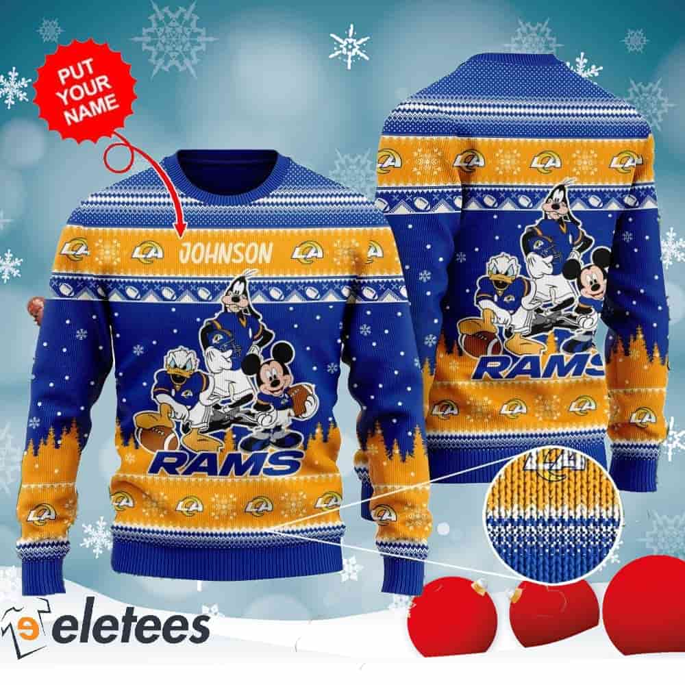 Rams Donald Duck Mickey Mouse Goofy Personalized Knitted Ugly Christmas Sweater